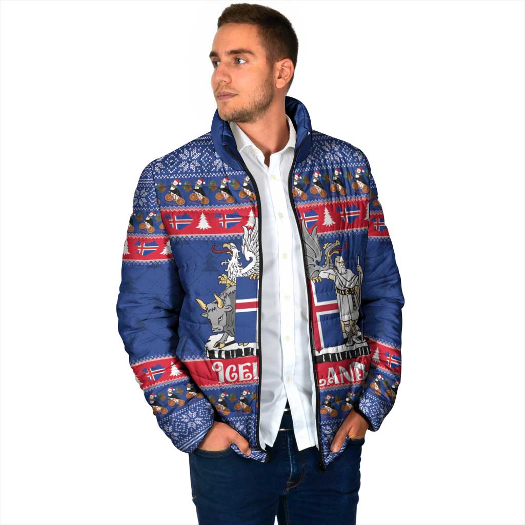 Iceland Christmas Padded Jacket Coat Of Arms Christmas Pattern - Wonder Print Shop