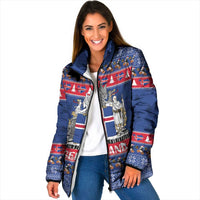 Iceland Christmas Padded Jacket Coat Of Arms Christmas Pattern - Wonder Print Shop