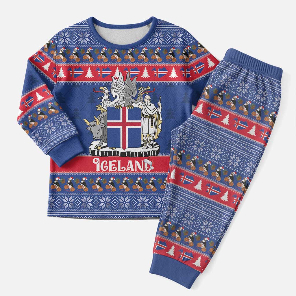 Iceland Christmas Pajama Set Coat Of Arms Christmas Pattern - Wonder Print Shop
