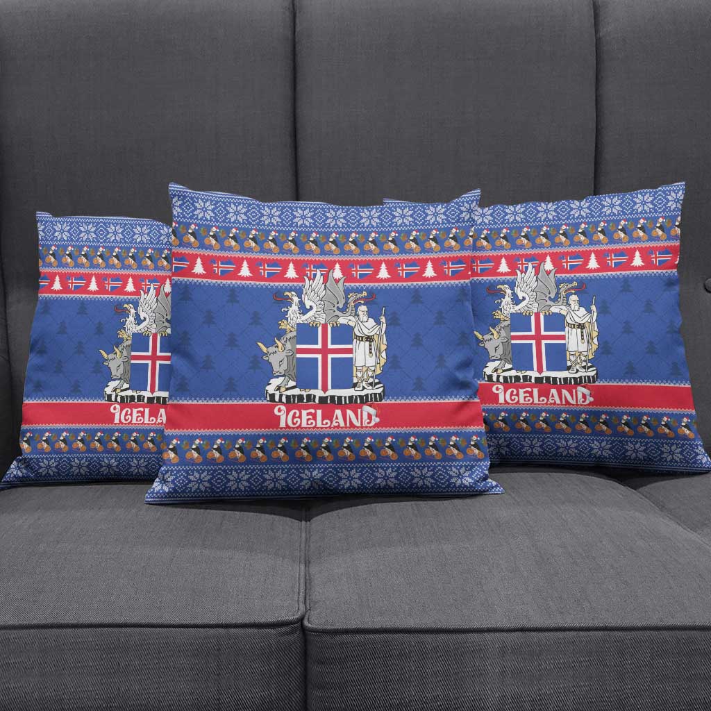 Iceland Christmas Pillow Cover Coat Of Arms Christmas Pattern - Wonder Print Shop