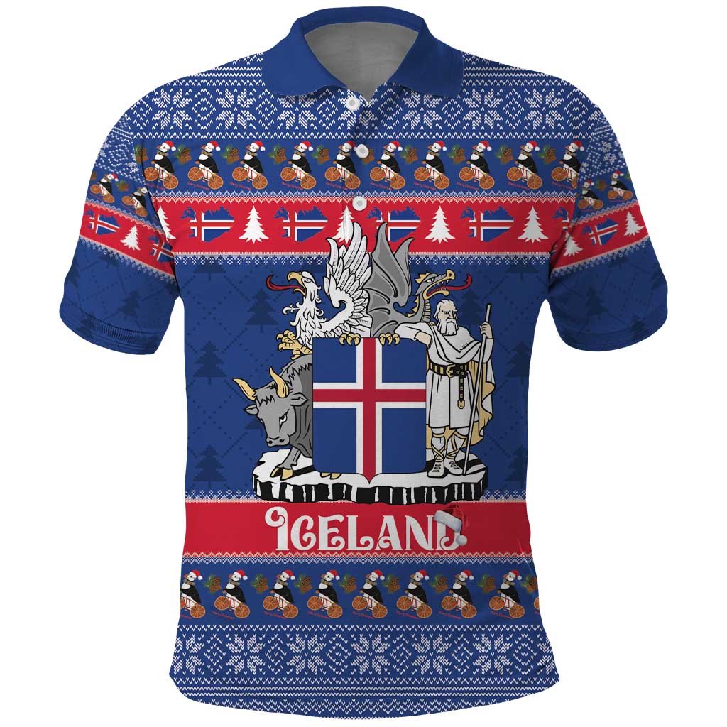 Iceland Christmas Polo Shirt Coat Of Arms Christmas Pattern - Wonder Print Shop