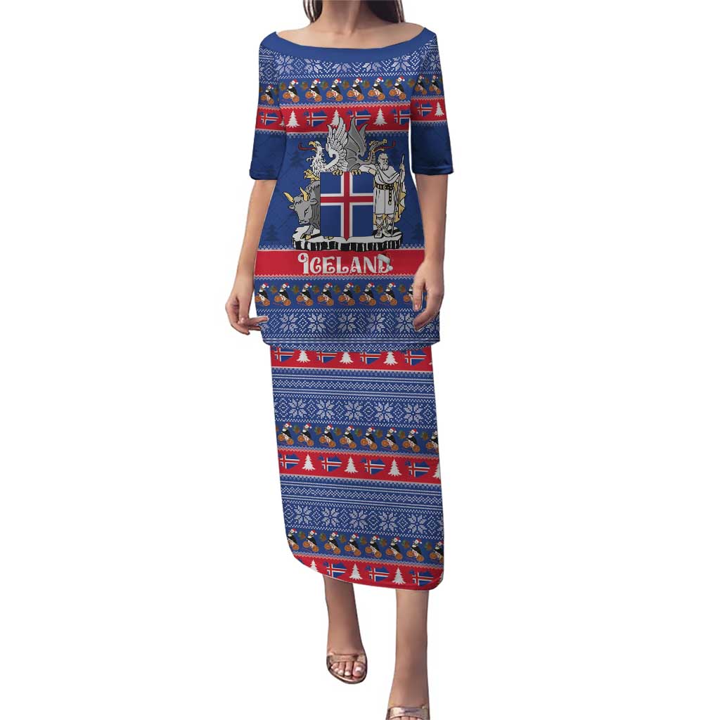 Iceland Christmas Puletasi Coat Of Arms Christmas Pattern - Wonder Print Shop