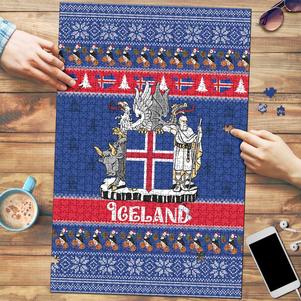 Iceland Christmas Puzzle Coat Of Arms Christmas Pattern - Wonder Print Shop