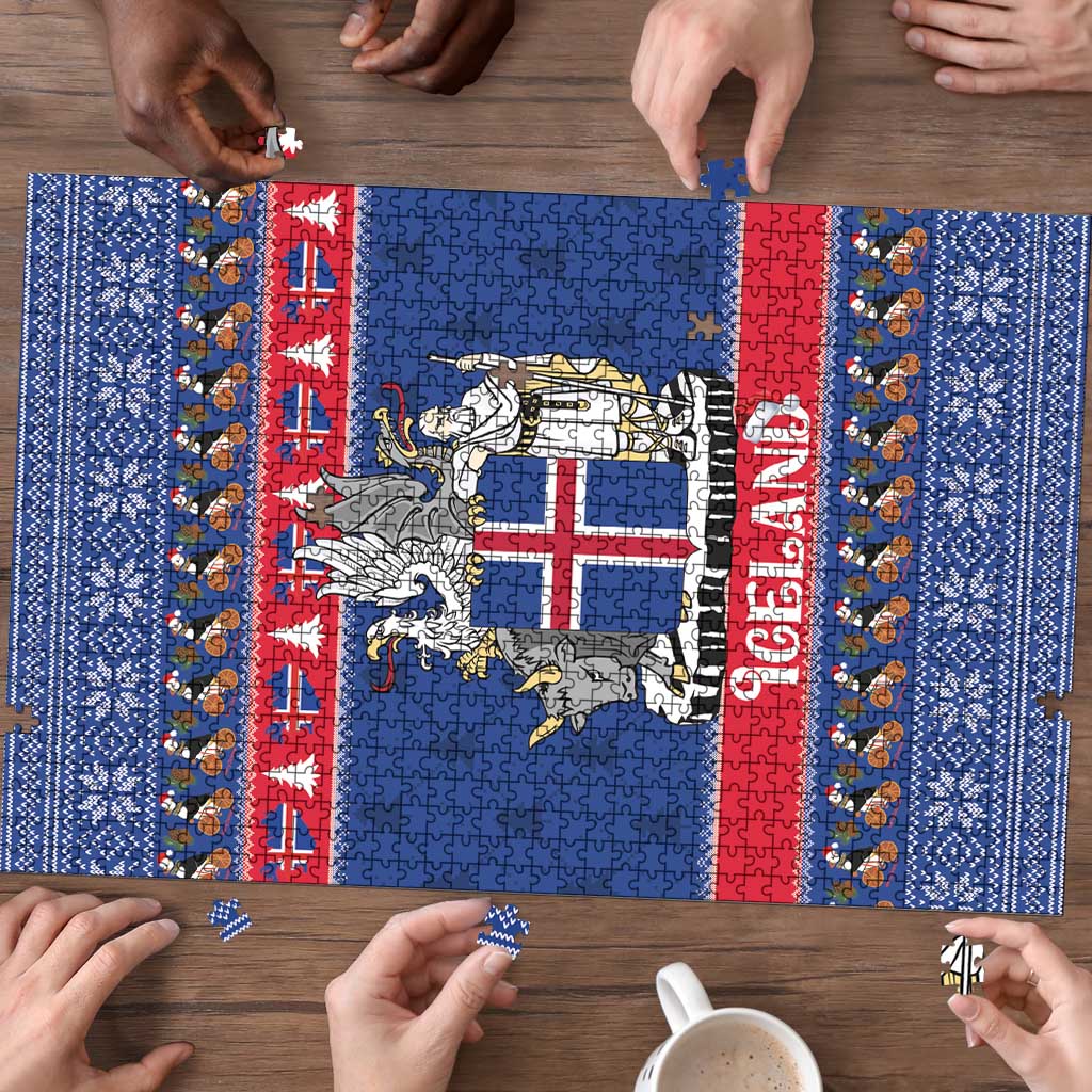 Iceland Christmas Puzzle Coat Of Arms Christmas Pattern - Wonder Print Shop
