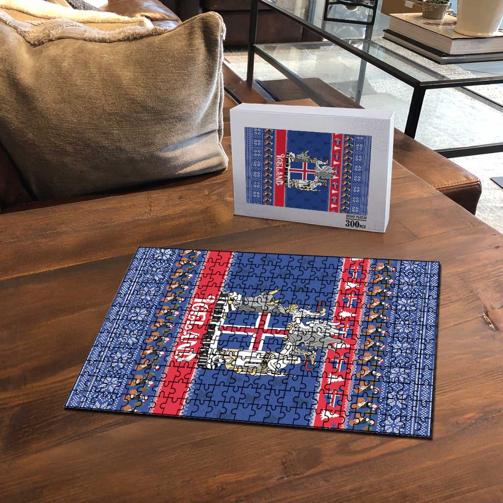 Iceland Christmas Puzzle Coat Of Arms Christmas Pattern - Wonder Print Shop