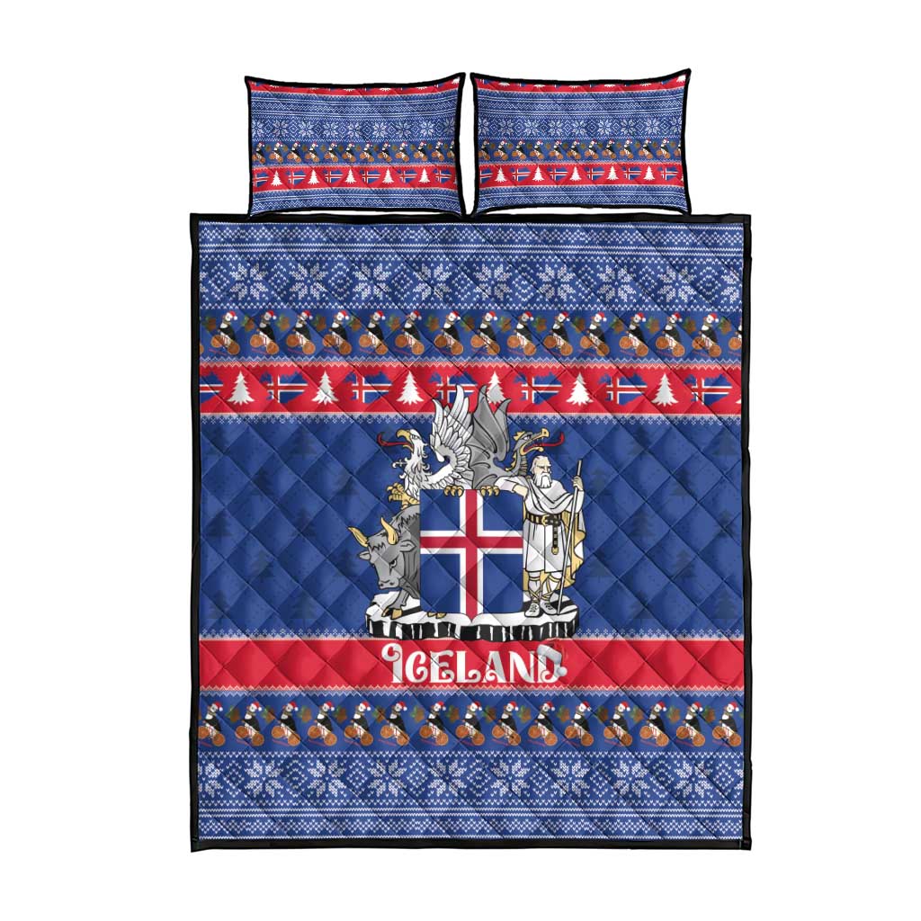 Iceland Christmas Quilt Bed Set Coat Of Arms Christmas Pattern - Wonder Print Shop
