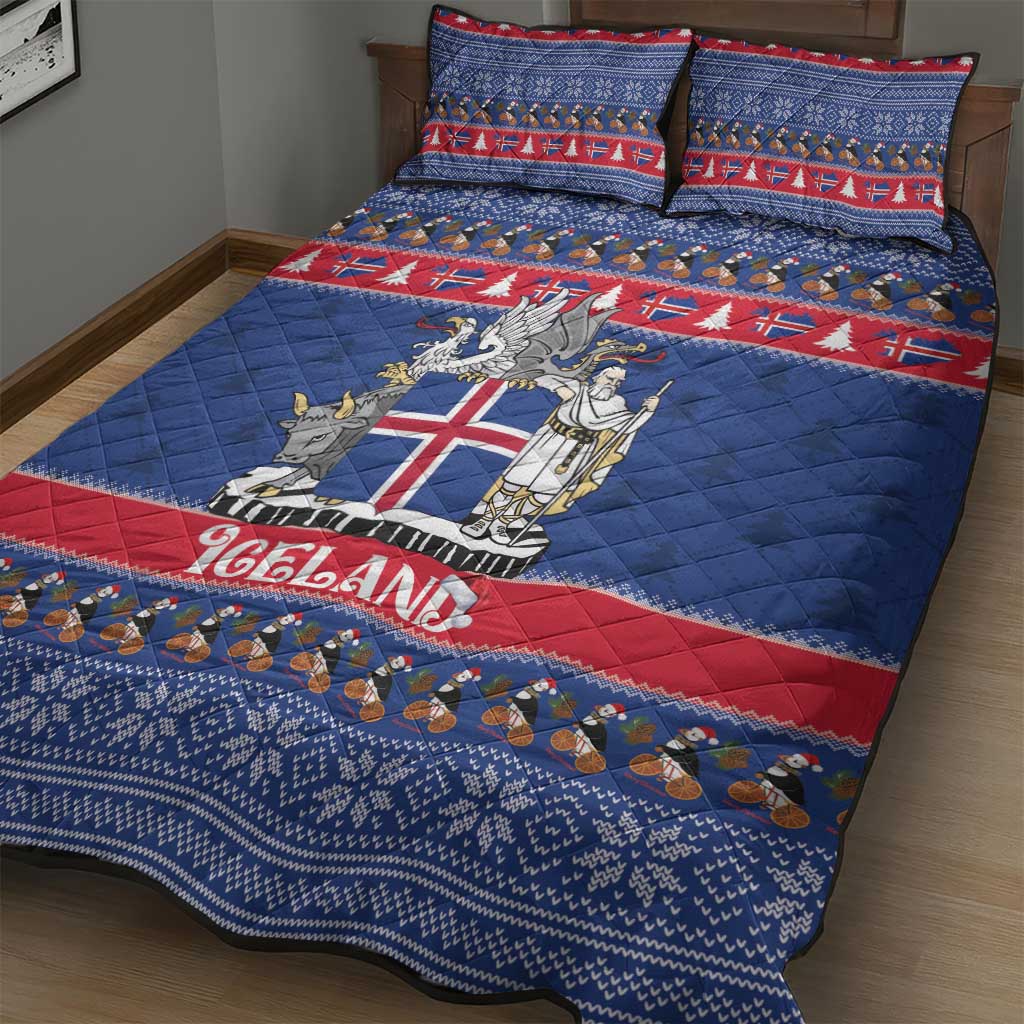 Iceland Christmas Quilt Bed Set Coat Of Arms Christmas Pattern - Wonder Print Shop