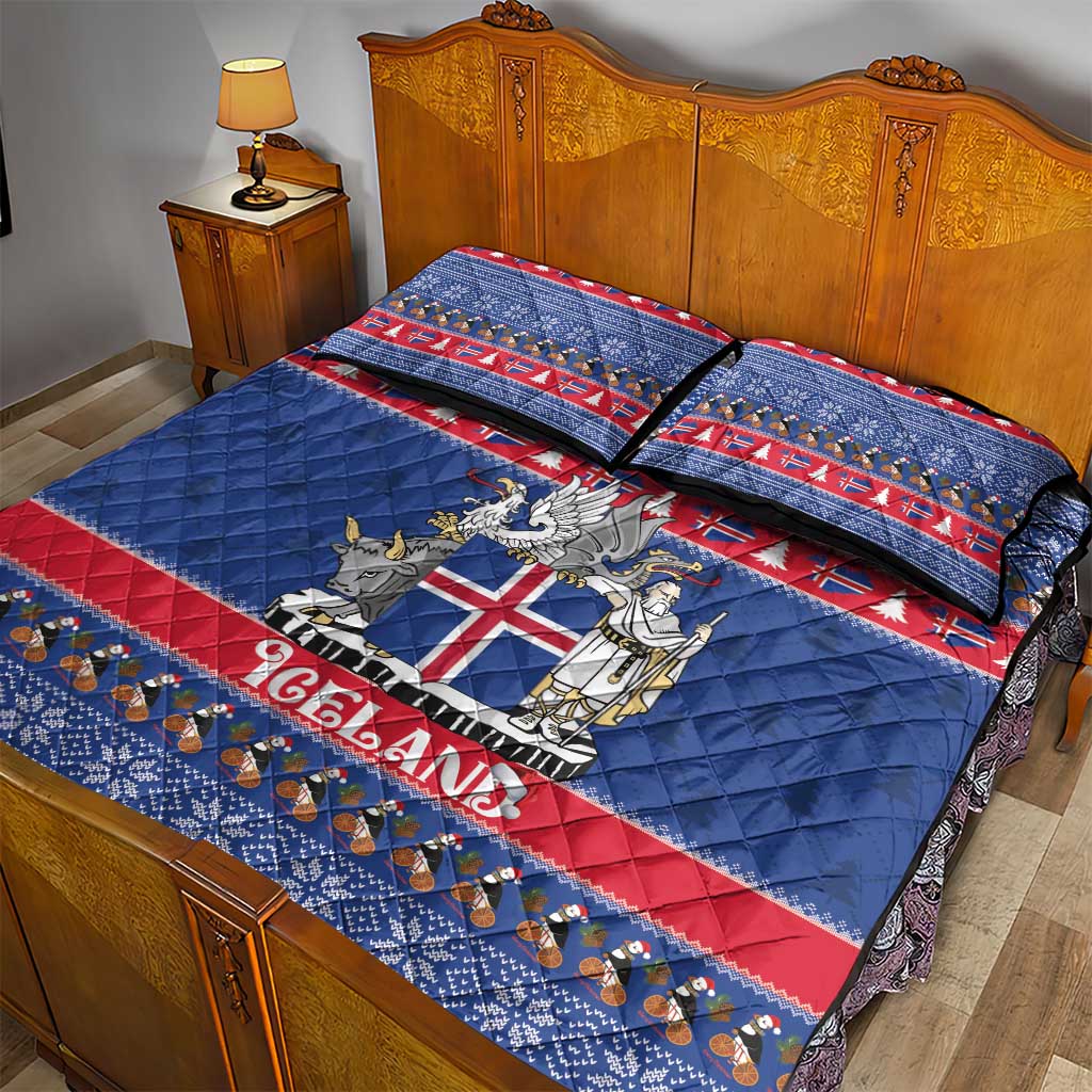Iceland Christmas Quilt Bed Set Coat Of Arms Christmas Pattern - Wonder Print Shop