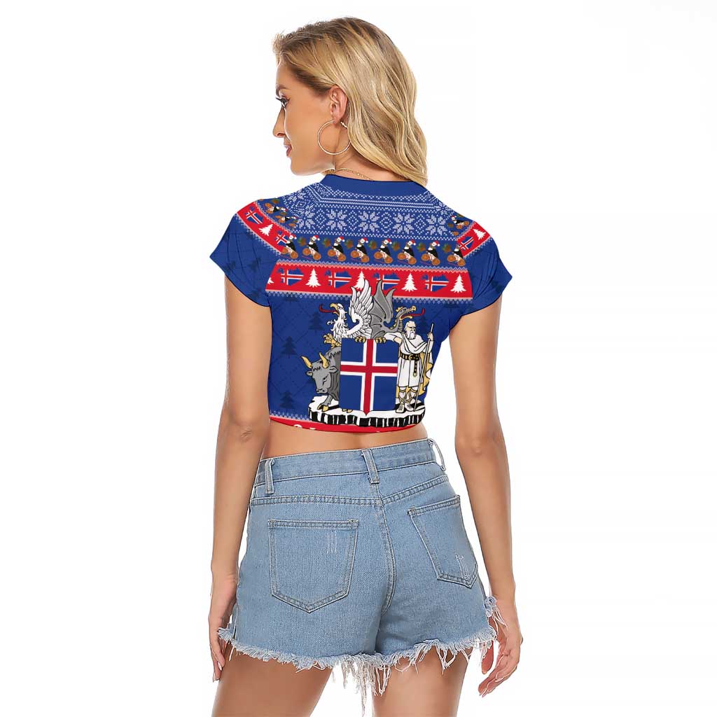 Iceland Christmas Raglan Cropped T Shirt Coat Of Arms Christmas Pattern - Wonder Print Shop