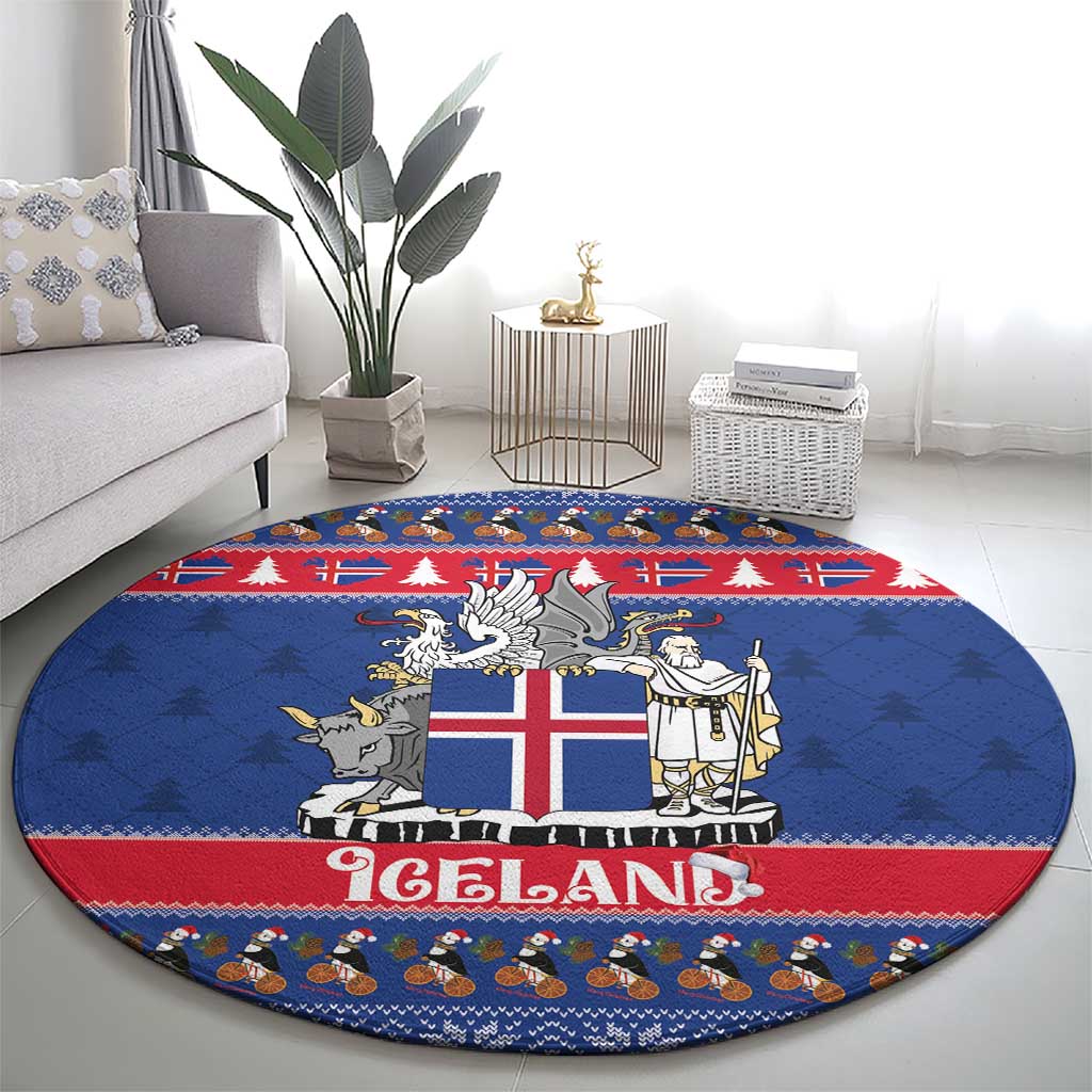 Iceland Christmas Round Carpet Coat Of Arms Christmas Pattern - Wonder Print Shop