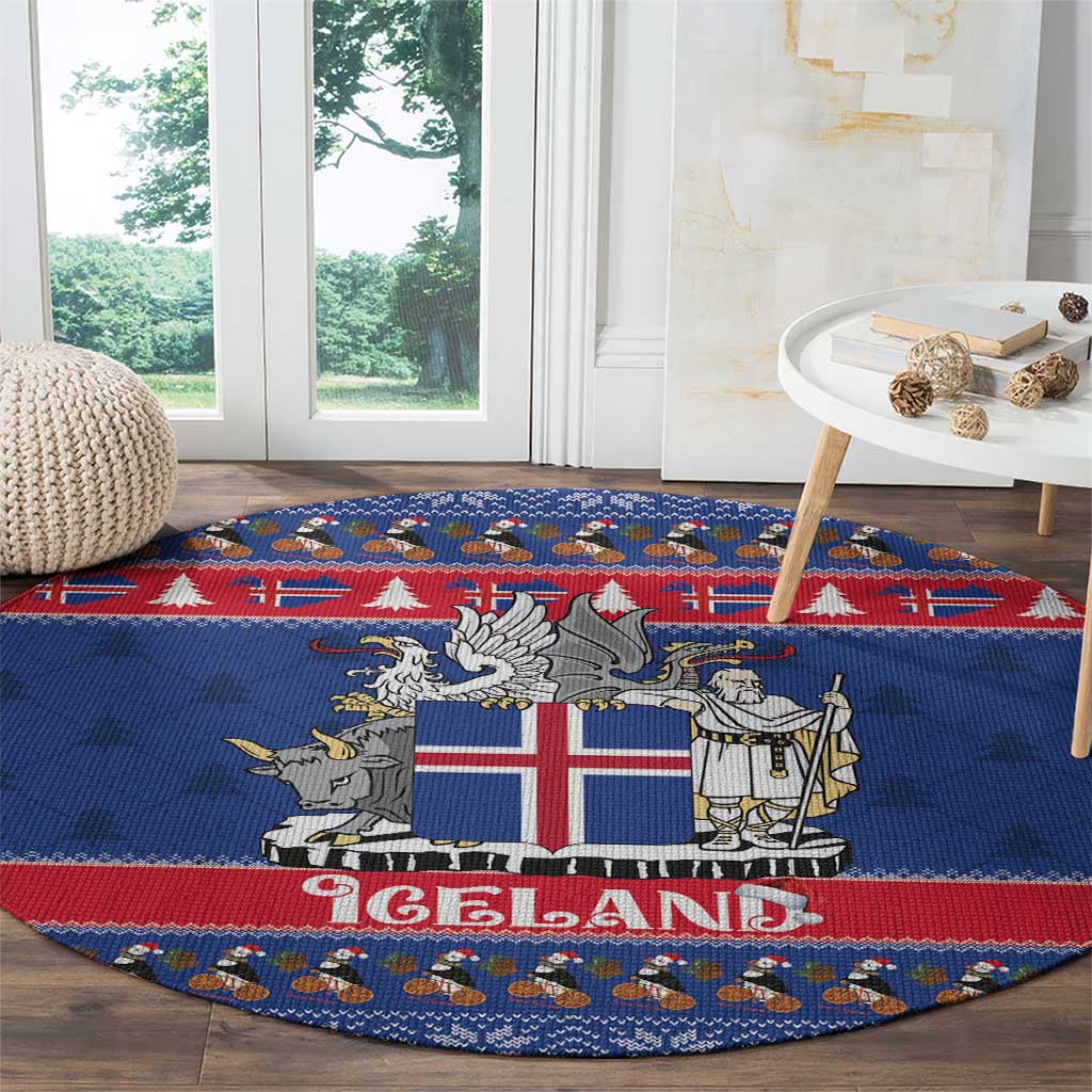 Iceland Christmas Round Carpet Coat Of Arms Christmas Pattern - Wonder Print Shop