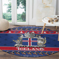 Iceland Christmas Round Carpet Coat Of Arms Christmas Pattern - Wonder Print Shop