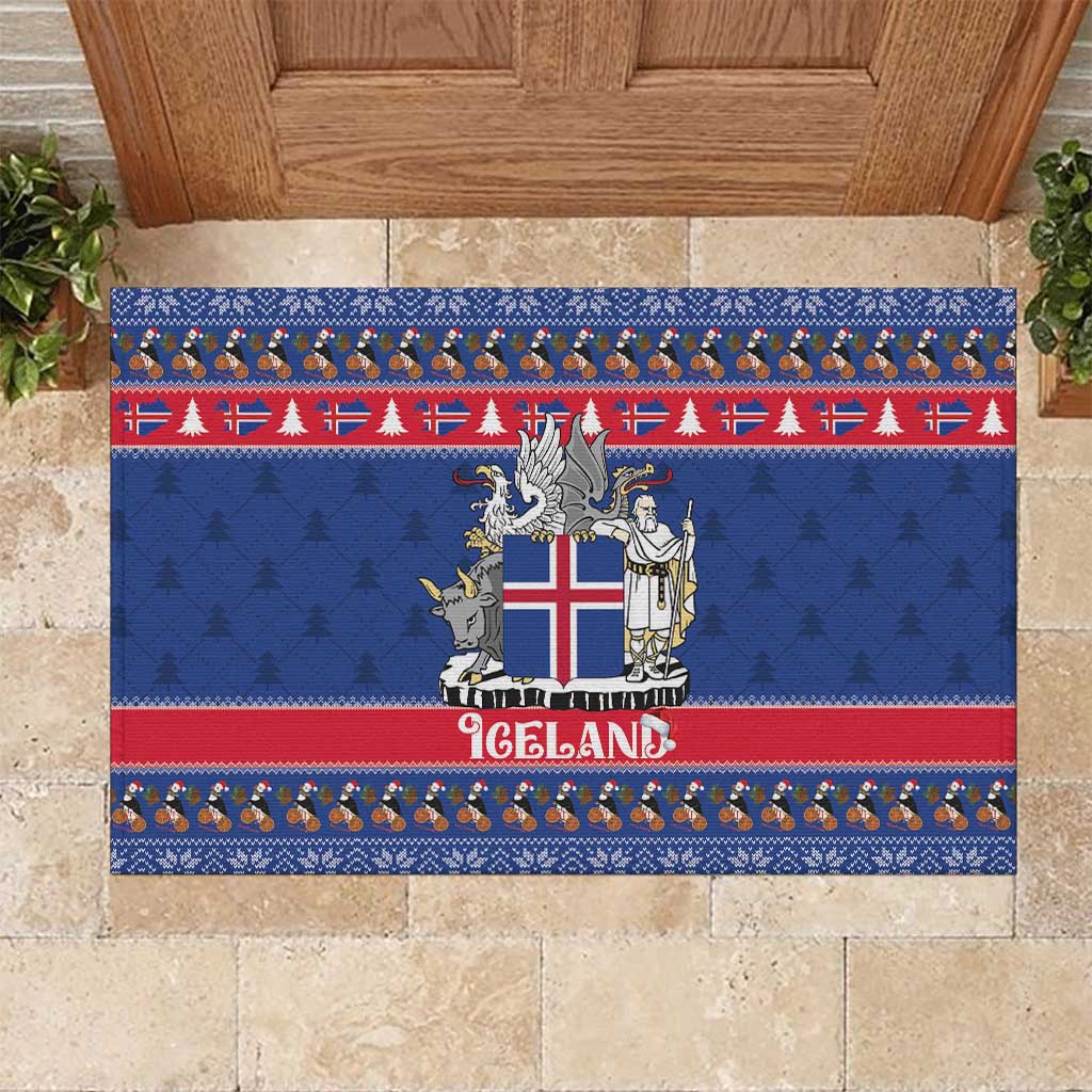 Iceland Christmas Rubber Doormat Coat Of Arms Christmas Pattern - Wonder Print Shop