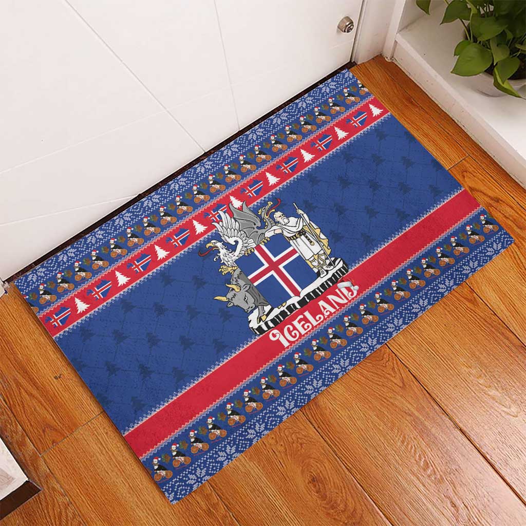Iceland Christmas Rubber Doormat Coat Of Arms Christmas Pattern - Wonder Print Shop
