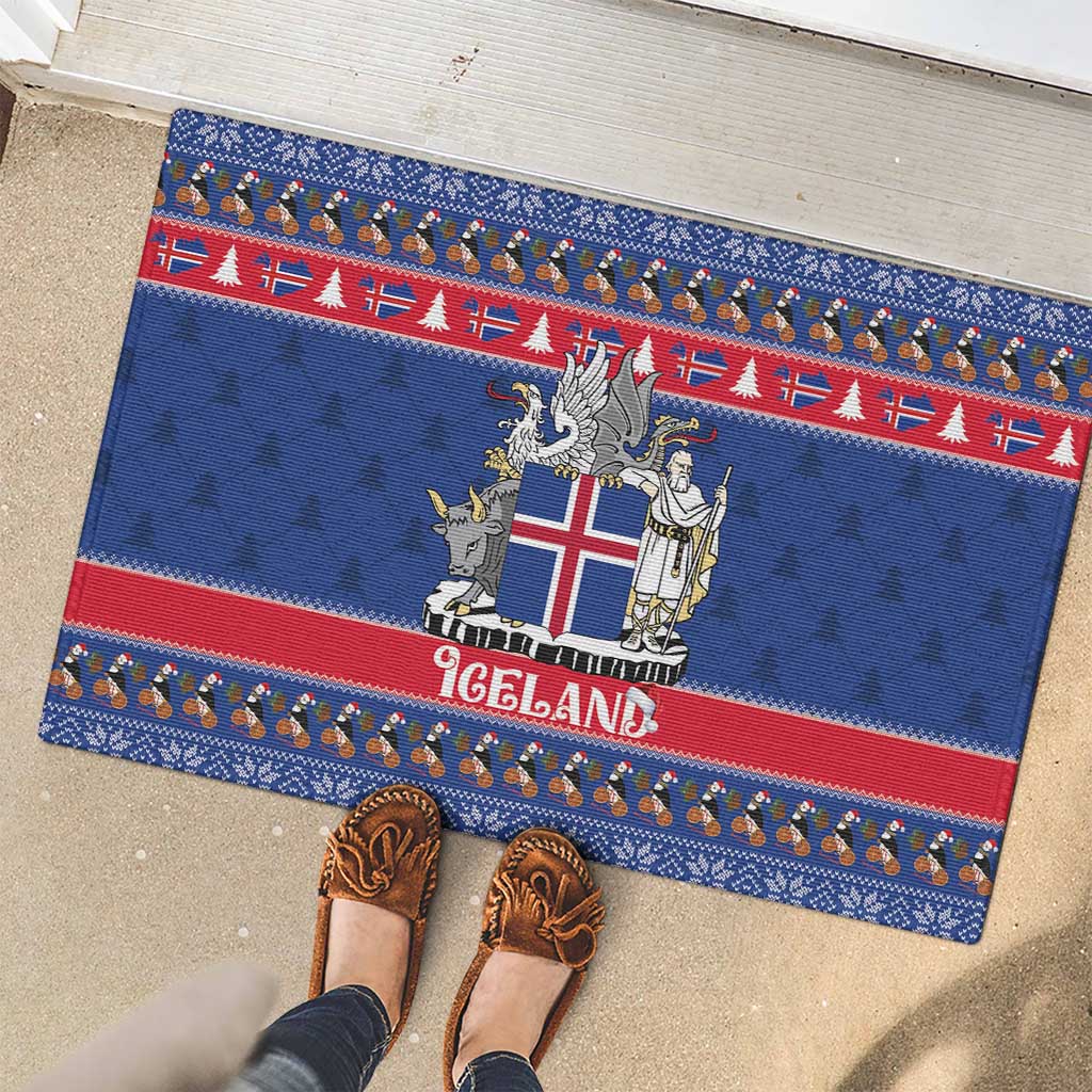 Iceland Christmas Rubber Doormat Coat Of Arms Christmas Pattern - Wonder Print Shop