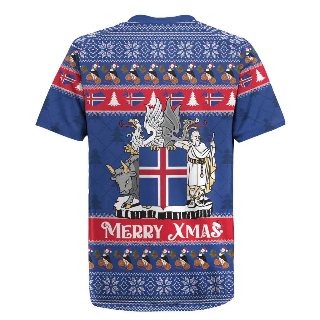 Iceland Christmas Rugby Jersey Coat Of Arms Christmas Pattern - Wonder Print Shop