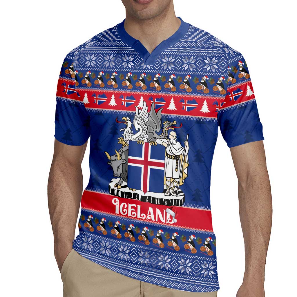 Iceland Christmas Rugby Jersey Coat Of Arms Christmas Pattern - Wonder Print Shop