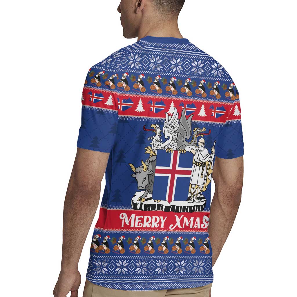 Iceland Christmas Rugby Jersey Coat Of Arms Christmas Pattern - Wonder Print Shop