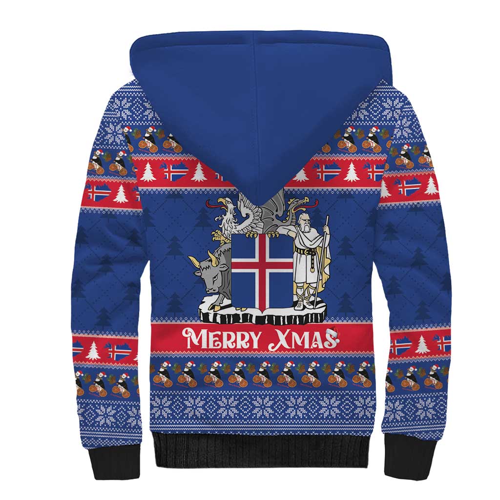 Iceland Christmas Sherpa Hoodie Coat Of Arms Christmas Pattern - Wonder Print Shop