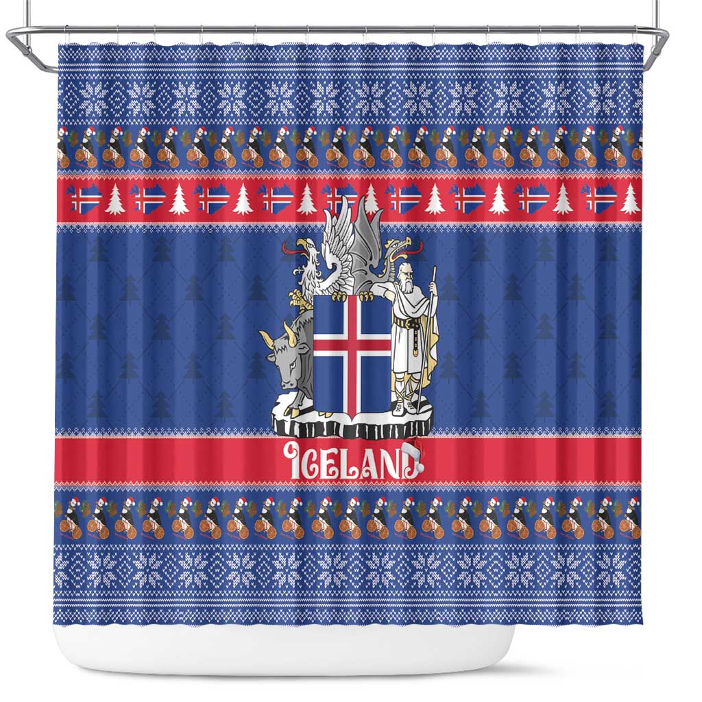 Iceland Christmas Shower Curtain Coat Of Arms Christmas Pattern - Wonder Print Shop