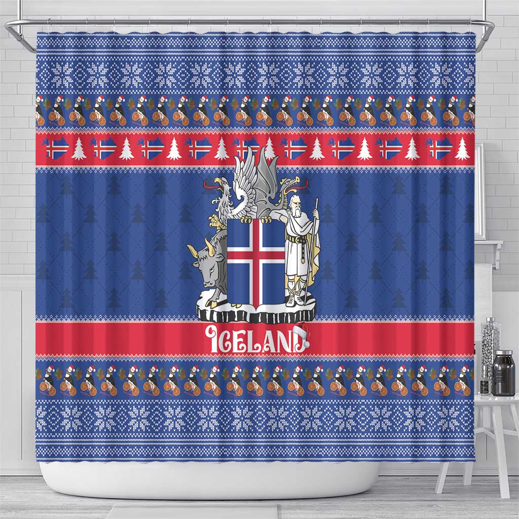 Iceland Christmas Shower Curtain Coat Of Arms Christmas Pattern - Wonder Print Shop