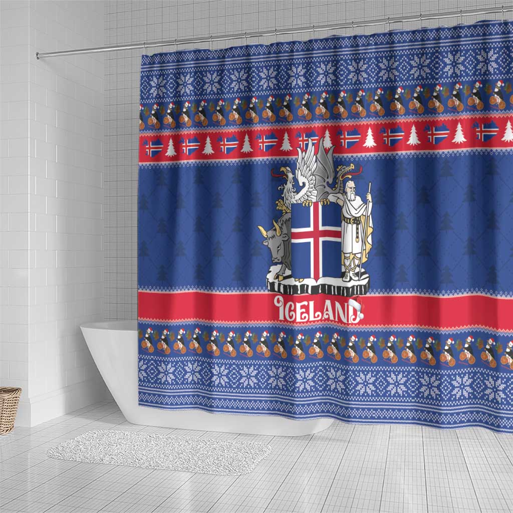 Iceland Christmas Shower Curtain Coat Of Arms Christmas Pattern - Wonder Print Shop