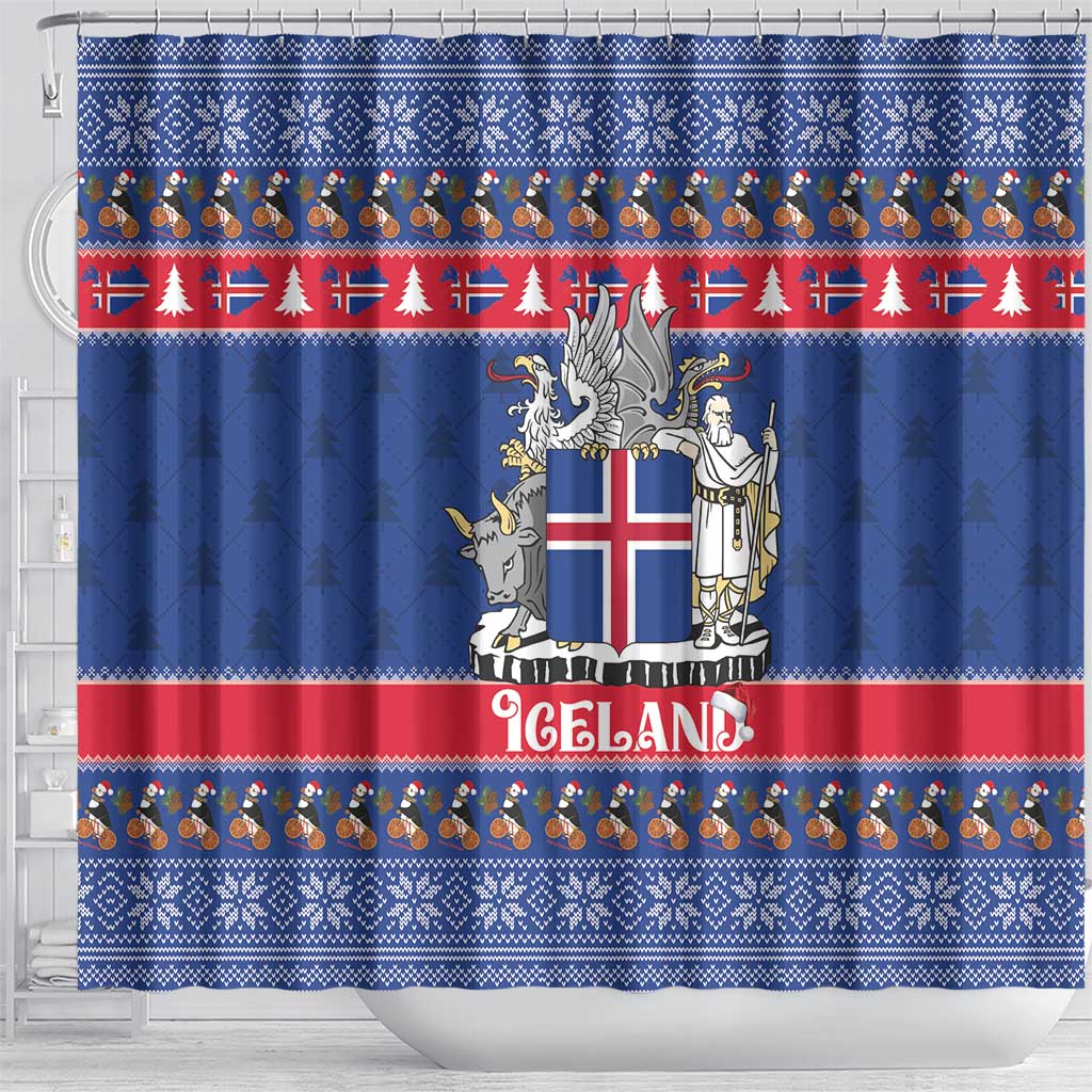 Iceland Christmas Shower Curtain Coat Of Arms Christmas Pattern - Wonder Print Shop