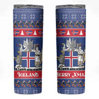 Iceland Christmas Skinny Tumbler Coat Of Arms Christmas Pattern - Wonder Print Shop
