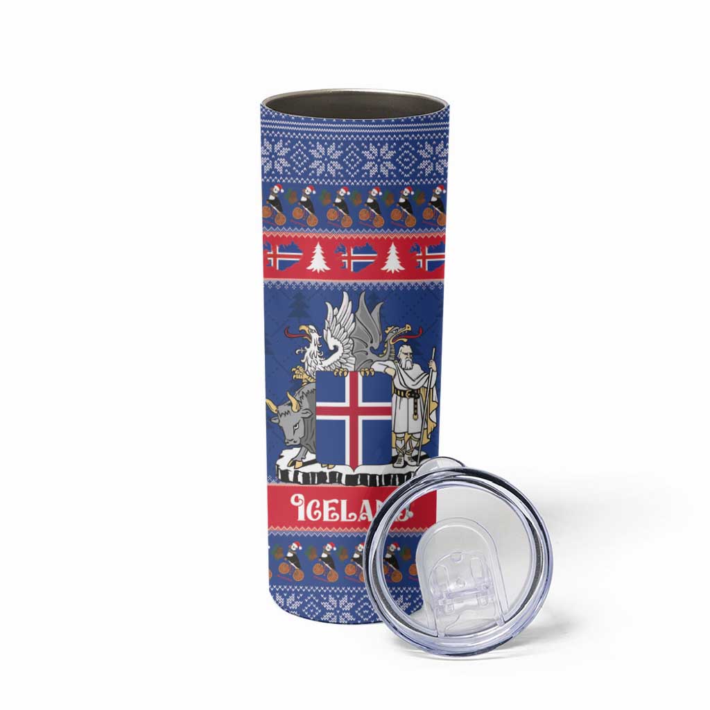 Iceland Christmas Skinny Tumbler Coat Of Arms Christmas Pattern - Wonder Print Shop