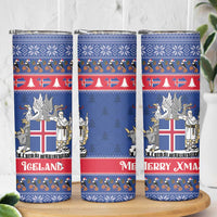 Iceland Christmas Skinny Tumbler Coat Of Arms Christmas Pattern - Wonder Print Shop
