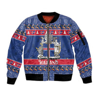 Iceland Christmas Sleeve Zip Bomber Jacket Coat Of Arms Christmas Pattern - Wonder Print Shop