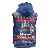Iceland Christmas Sleeveless Hoodie Coat Of Arms Christmas Pattern - Wonder Print Shop