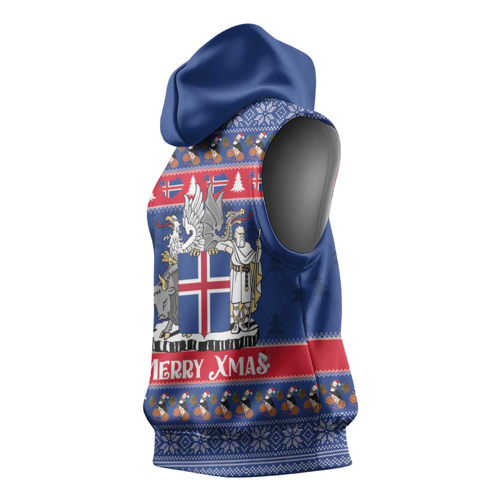 Iceland Christmas Sleeveless Hoodie Coat Of Arms Christmas Pattern - Wonder Print Shop