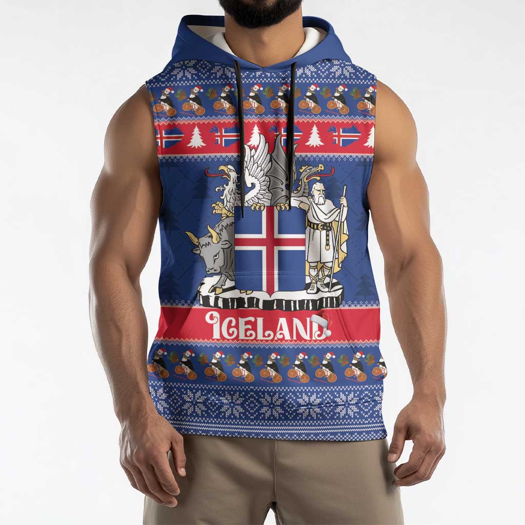 Iceland Christmas Sleeveless Hoodie Coat Of Arms Christmas Pattern - Wonder Print Shop
