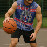 Iceland Christmas Sleeveless Hoodie Coat Of Arms Christmas Pattern - Wonder Print Shop