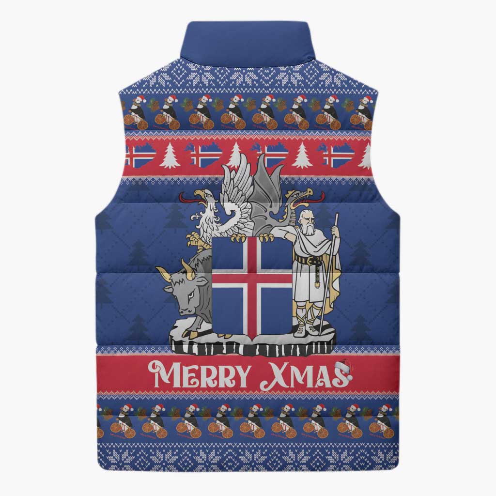Iceland Christmas Sleeveless Puffer Jacket Coat Of Arms Christmas Pattern - Wonder Print Shop