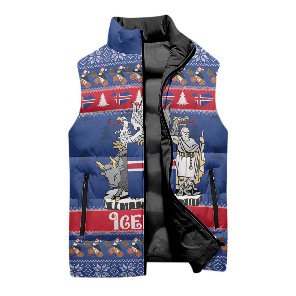 Iceland Christmas Sleeveless Puffer Jacket Coat Of Arms Christmas Pattern - Wonder Print Shop