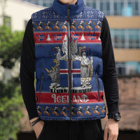 Iceland Christmas Sleeveless Puffer Jacket Coat Of Arms Christmas Pattern - Wonder Print Shop