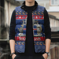 Iceland Christmas Sleeveless Puffer Jacket Coat Of Arms Christmas Pattern - Wonder Print Shop