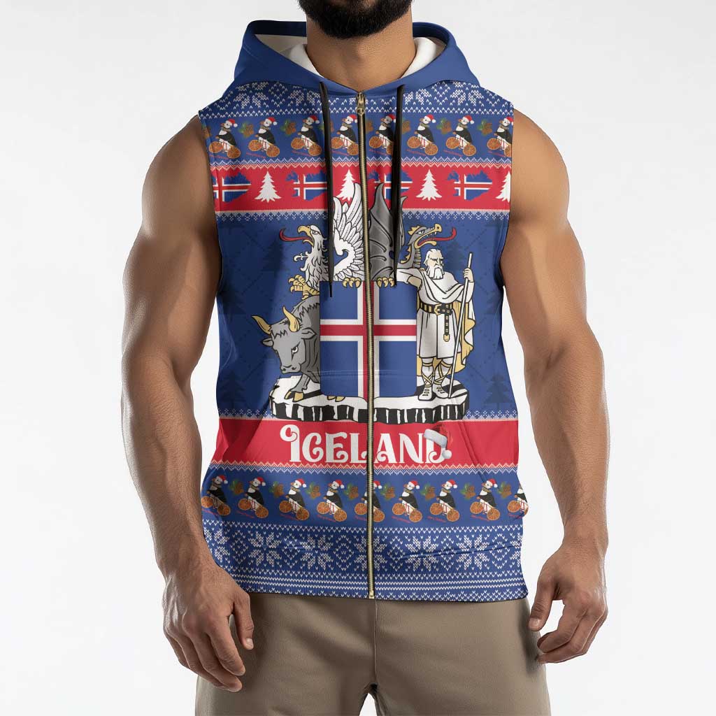 Iceland Christmas Sleeveless Zip Hoodie Coat Of Arms Christmas Pattern - Wonder Print Shop