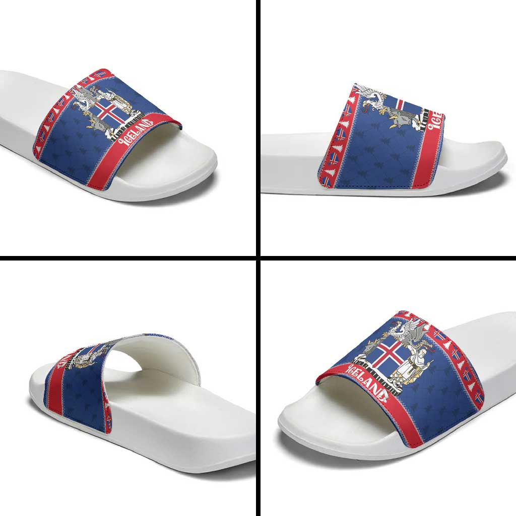 Iceland Christmas Slide Sandals Coat Of Arms Christmas Pattern - Wonder Print Shop