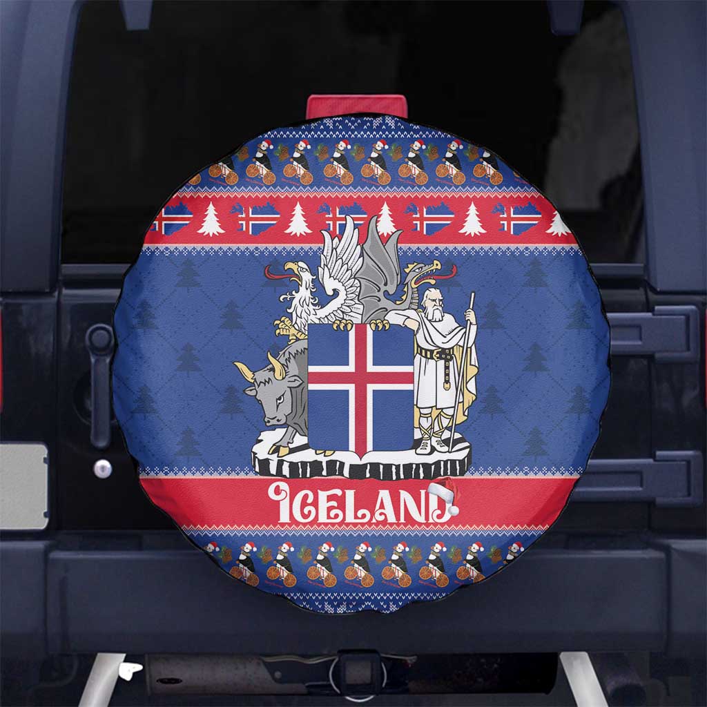 Iceland Christmas Spare Tire Cover Coat Of Arms Christmas Pattern - Wonder Print Shop
