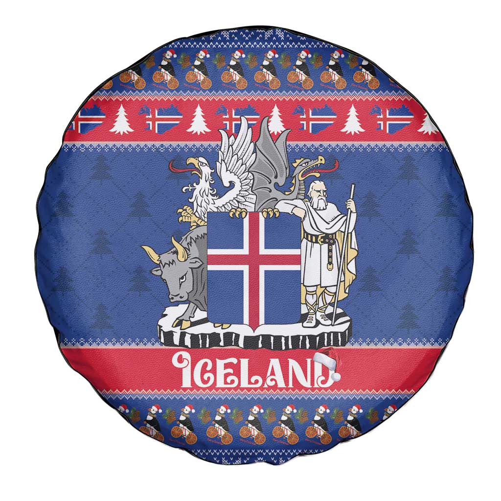 Iceland Christmas Spare Tire Cover Coat Of Arms Christmas Pattern - Wonder Print Shop