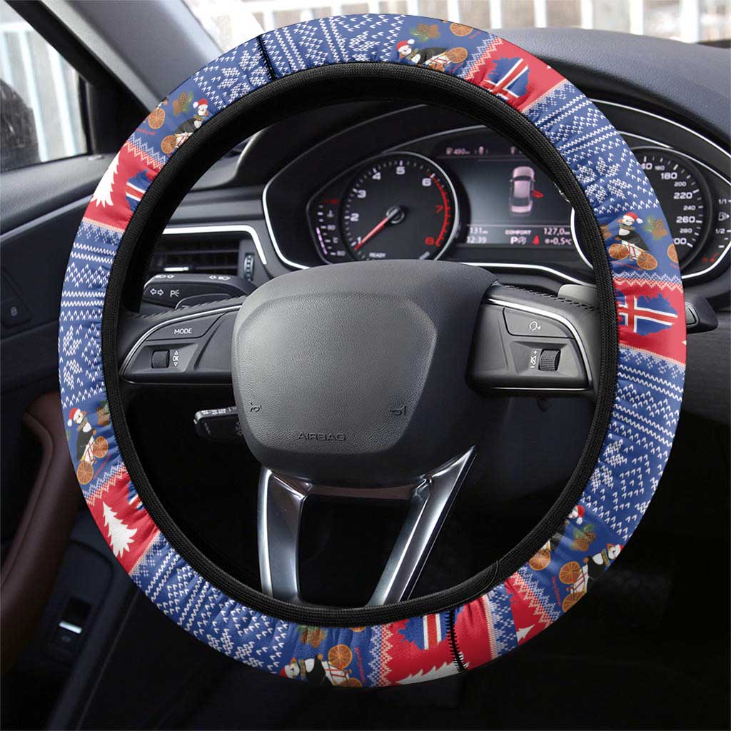 Iceland Christmas Steering Wheel Cover Coat Of Arms Christmas Pattern - Wonder Print Shop