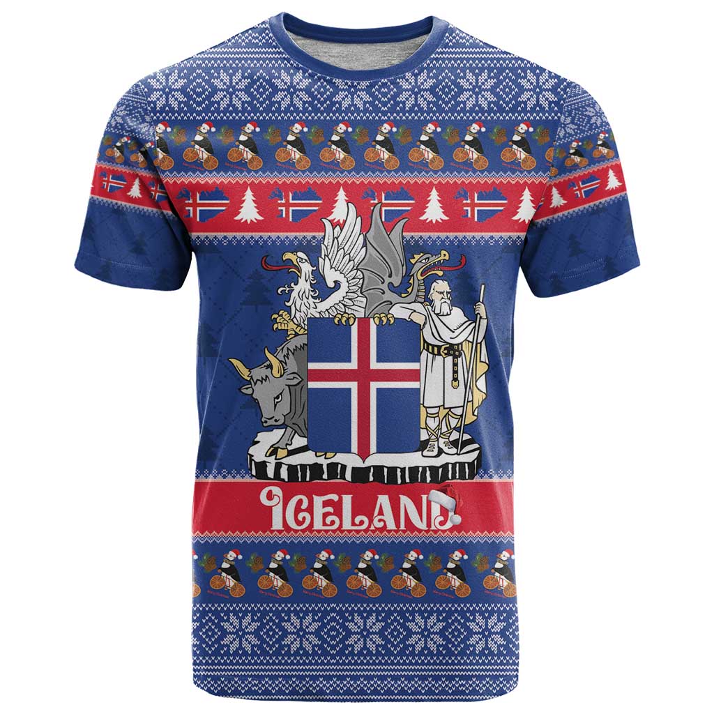 Iceland Christmas T Shirt Coat Of Arms Christmas Pattern - Wonder Print Shop