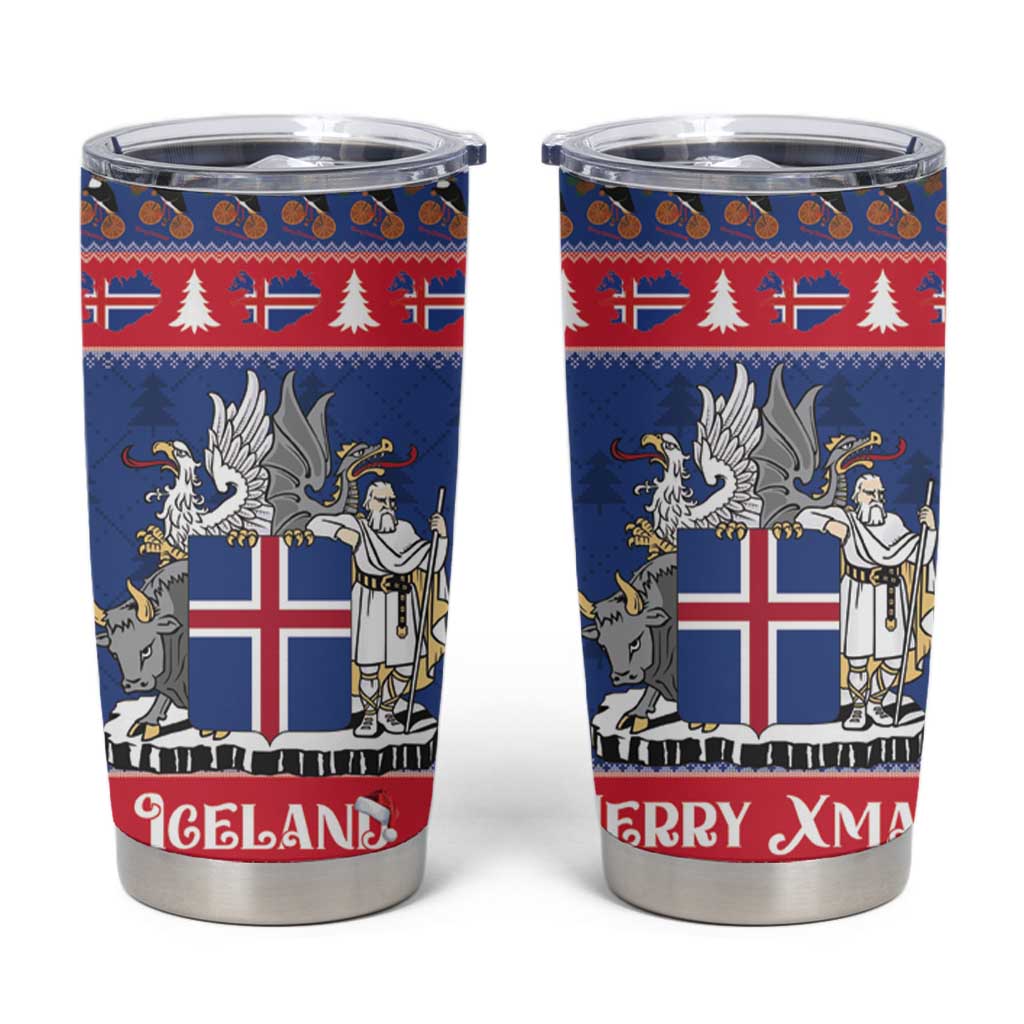 Iceland Christmas Tumbler Cup Coat Of Arms Christmas Pattern - Wonder Print Shop
