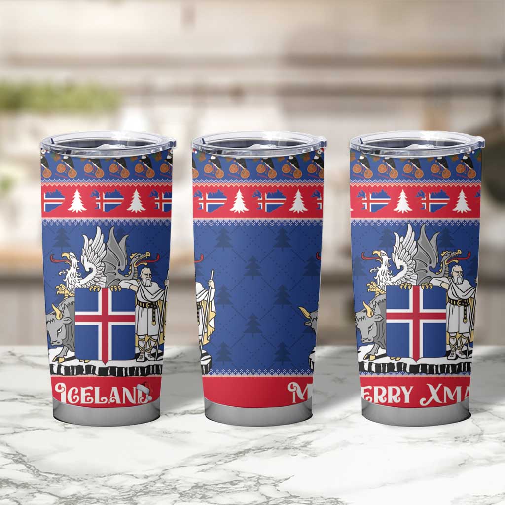 Iceland Christmas Tumbler Cup Coat Of Arms Christmas Pattern - Wonder Print Shop