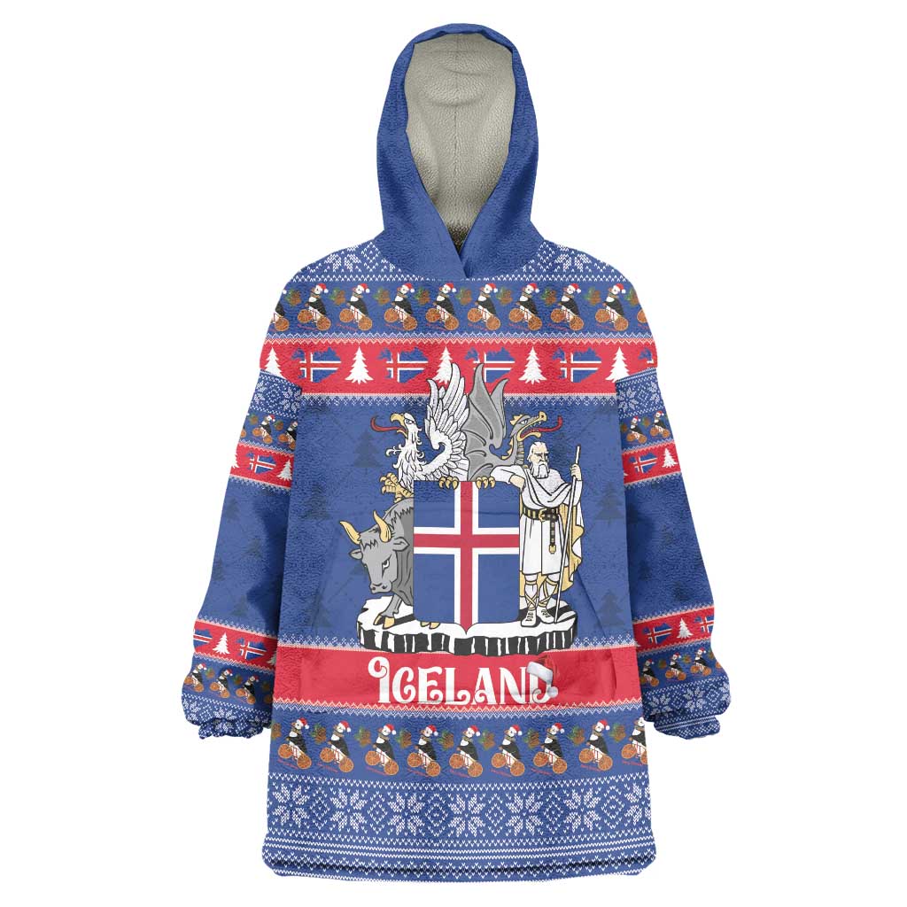 Iceland Christmas Wearable Blanket Hoodie Coat Of Arms Christmas Pattern - Wonder Print Shop