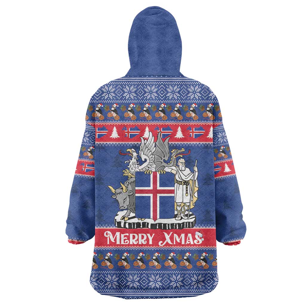 Iceland Christmas Wearable Blanket Hoodie Coat Of Arms Christmas Pattern - Wonder Print Shop
