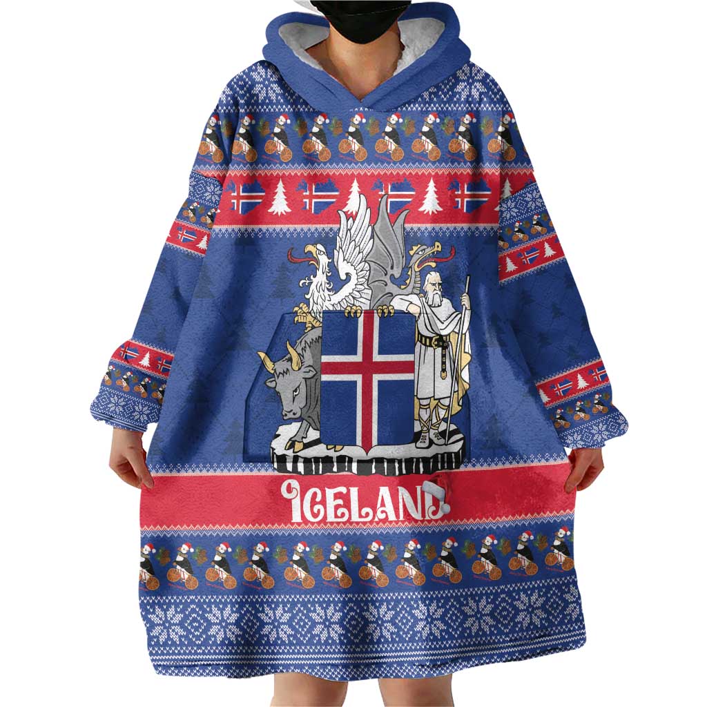 Iceland Christmas Wearable Blanket Hoodie Coat Of Arms Christmas Pattern - Wonder Print Shop